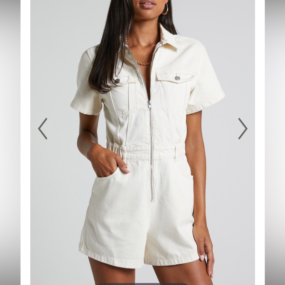 MAURIEL PLAYSUIT RECYCLED COTTON UTILITY PLAYSUIT IN ECRU Size 10 Cream Romper
